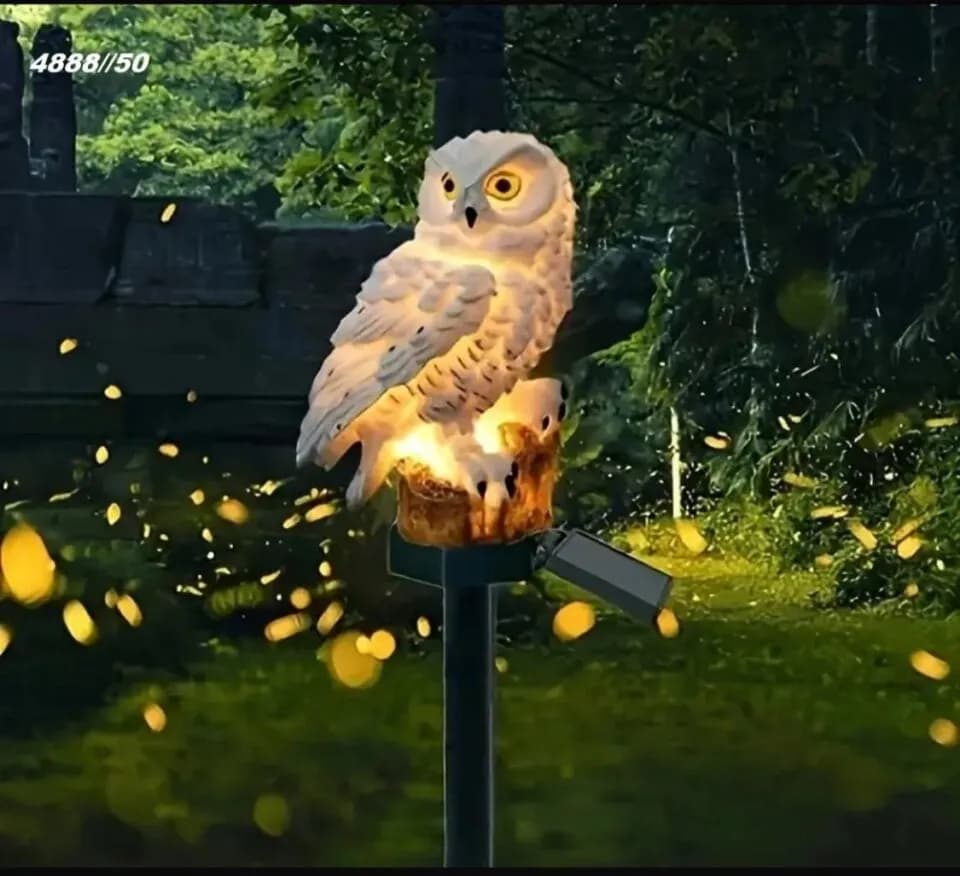 Lampa Solarna LED Ogrodowa Sowa Biała na Pniu - 6 szt.