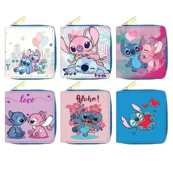 Portfel Dziecięcy Stitch i Angel, kwadratowy na suwak, mix wzorów