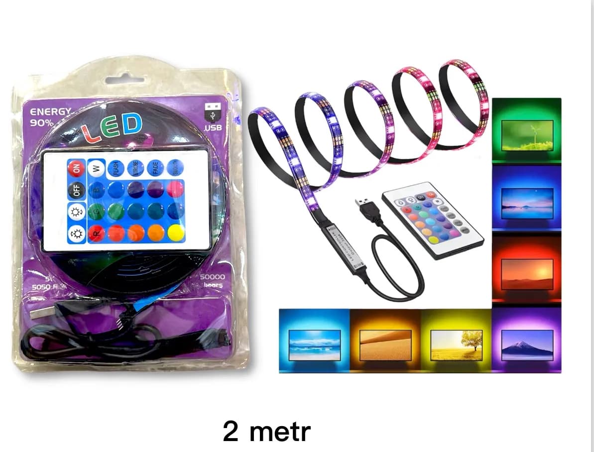 Lampka LED USB 2m z pilotem RGB 90% energii