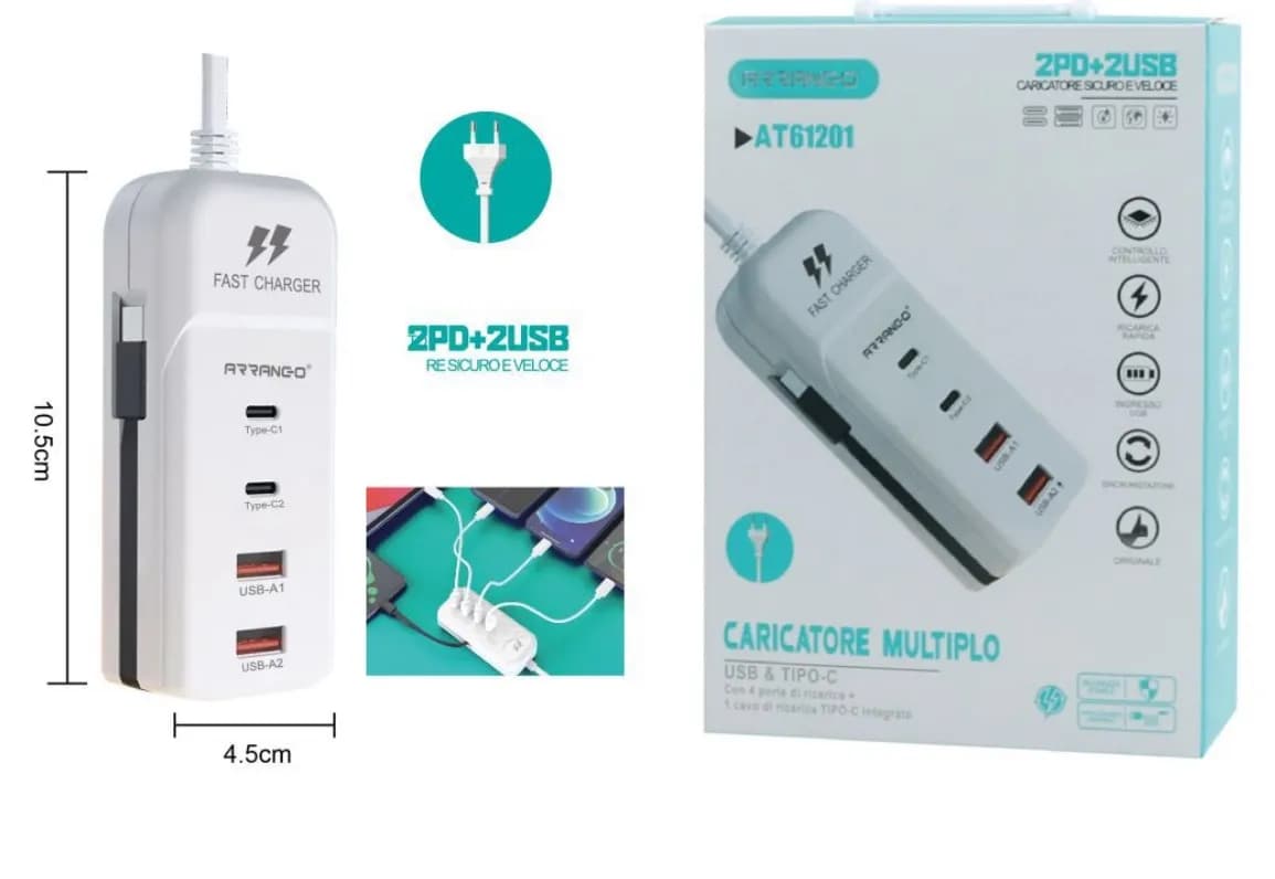 Ładowarka sieciowa 5 portów PD/QC 10cm x 4cm x 5cm