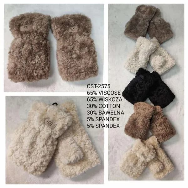 Rękawiczki damskie futrzane beżowe i czarne 65% wiskoza