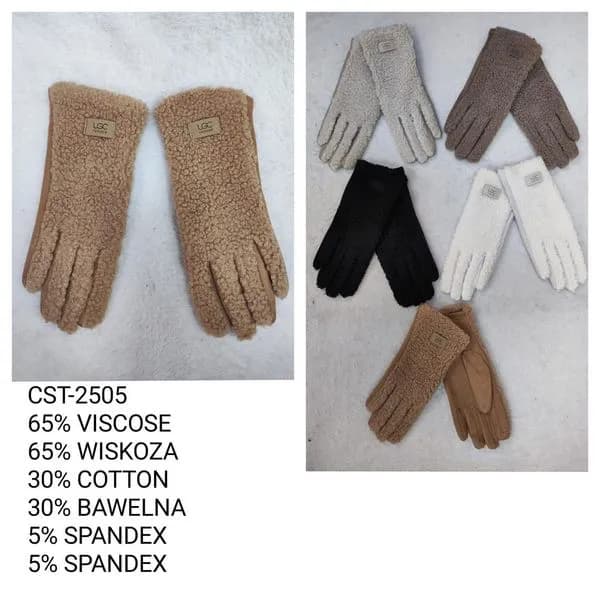 Rękawiczki damskie futrzane 65% wiskozy beżowe SKU 061025-38