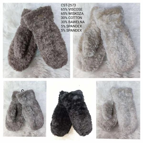 Rękawiczki damskie futrzane 65% wiskoza 30% bawełna 5% spandex