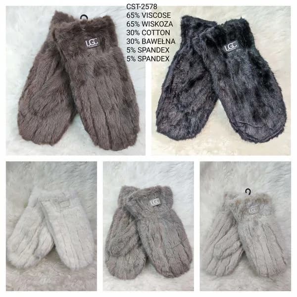 Rękawiczki damskie futrzane LG 65% wiskoza 30% bawełna