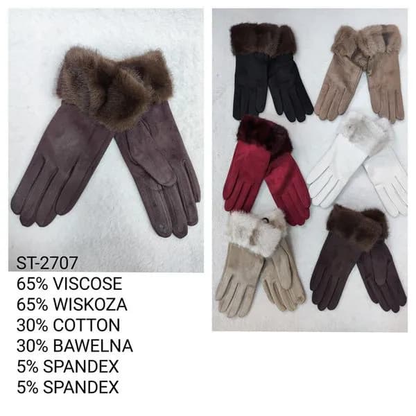Rękawiczki damskie z futerkiem 65% wiskoza ST-2070