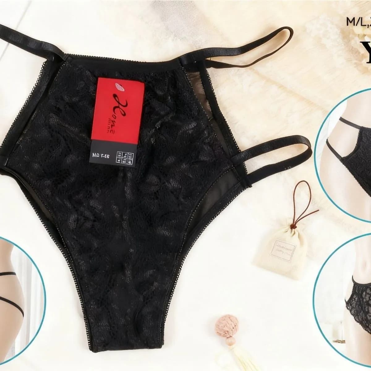 Majtki damskie koronkowe czarne M-L-XL Y-35#