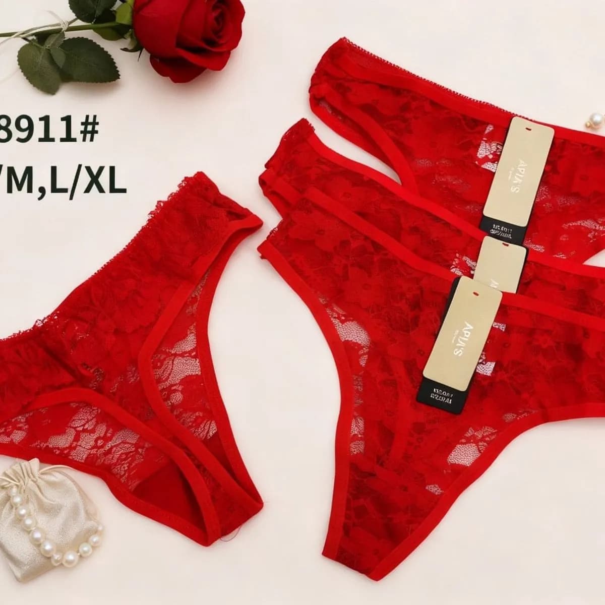 Majtki damskie koronkowe czerwone S/M/L/XL 8911
