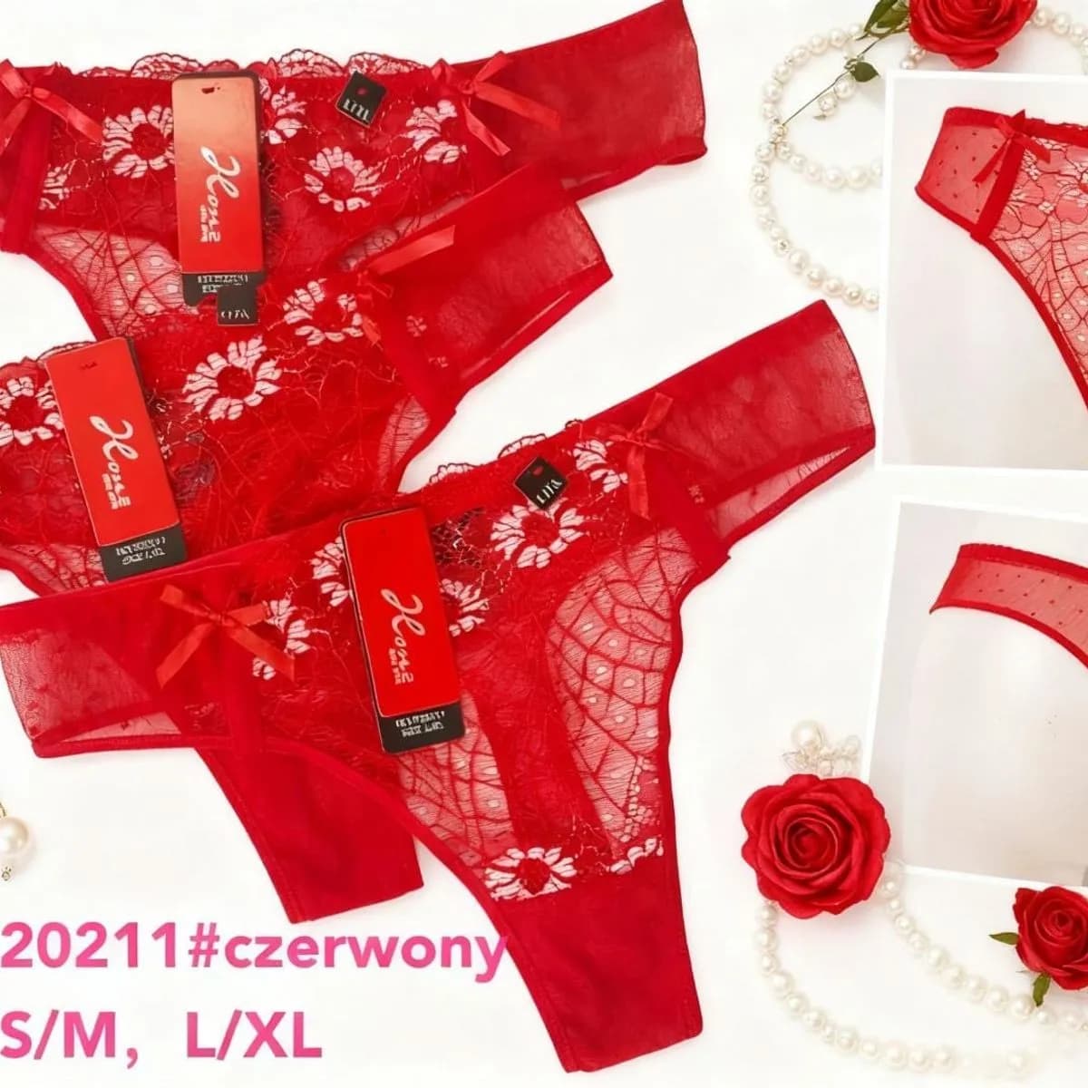 Majtki damskie koronkowe czerwone S/M, L/XL 20211