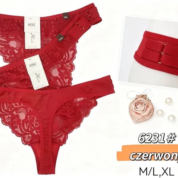 Majtki damskie koronkowe czerwone M/L/XL 6231#