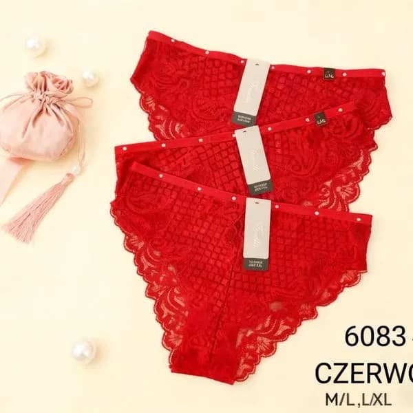 Majtki damskie czerwone M-L-XL koronka 6083
