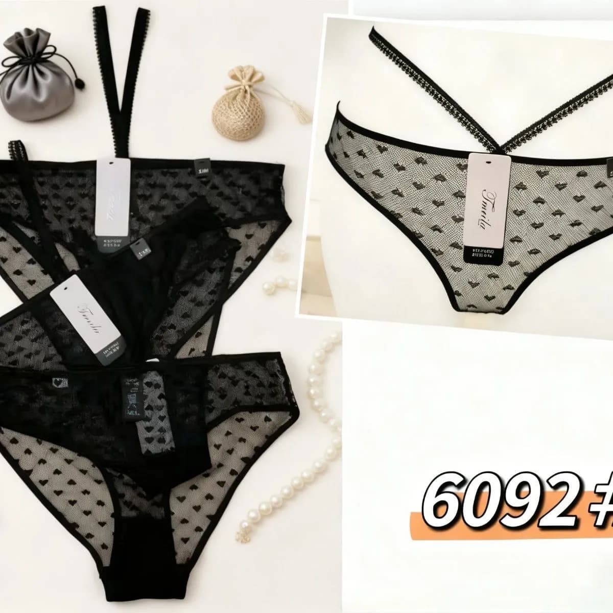 Majtki damskie czarne z siateczką motyle 3 szt.