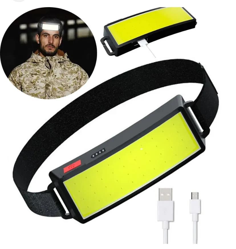 Lampka czołowa LED z panelem COB żółtym, USB