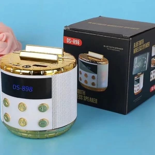 Głośnik mini Bluetooth DS-898 z uchwytem na telefon, biało-złoty
