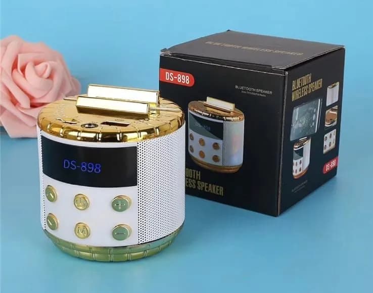 Głośnik mini Bluetooth DS-898 z uchwytem na telefon, biało-złoty