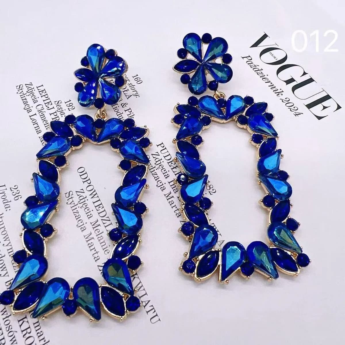 Kolczyki damskie niebieskie kwiatowe wiszące SKU 070925-13