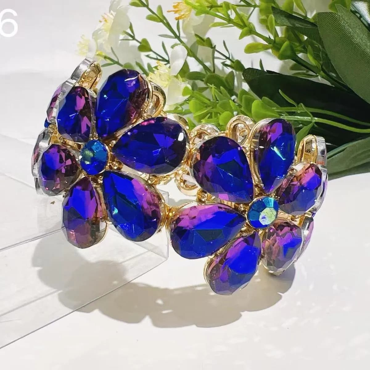 Bransoletka damska kwiatowa niebiesko-złota SKU 070925-18