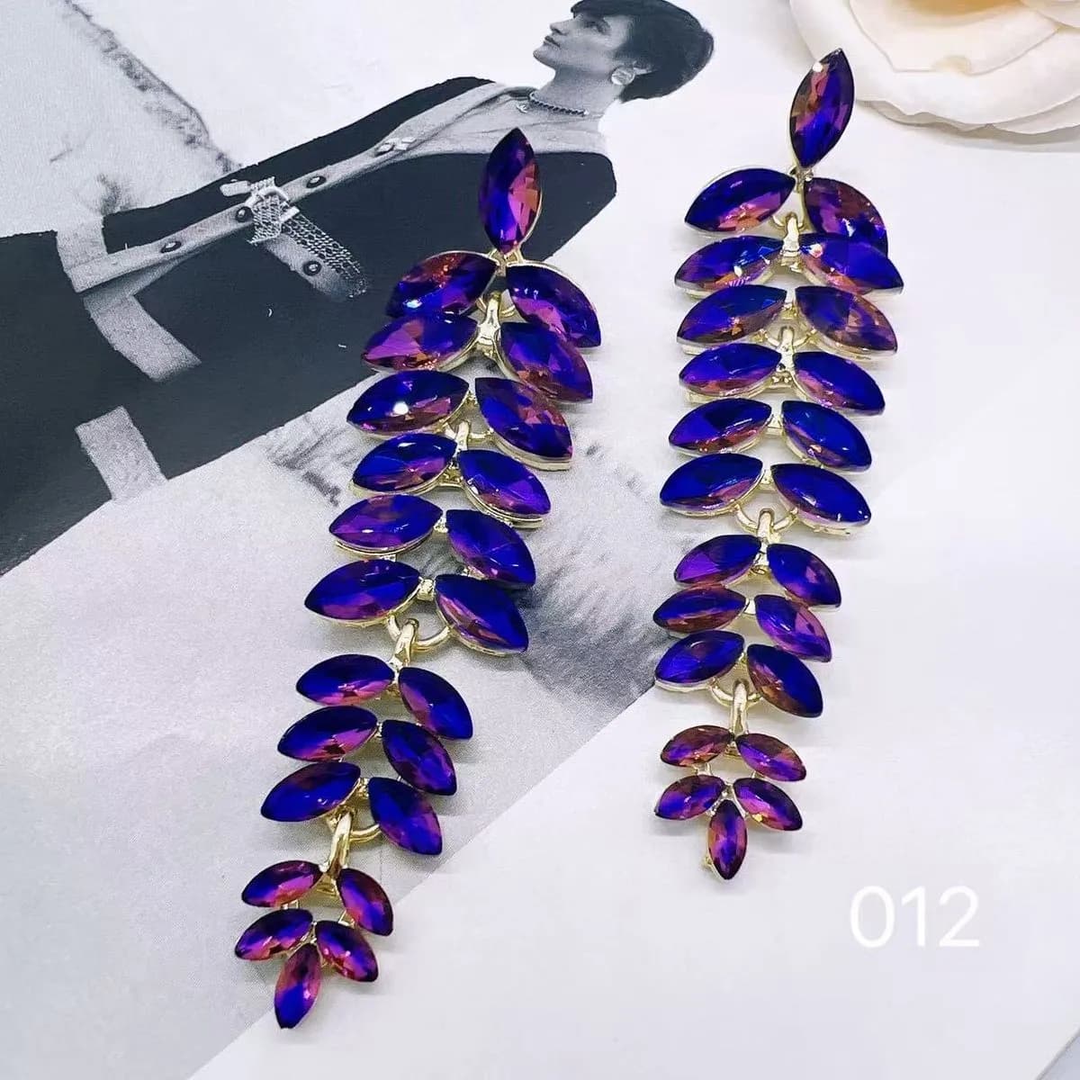 Kolczyki damskie wiszące fioletowo-złote 070925-8