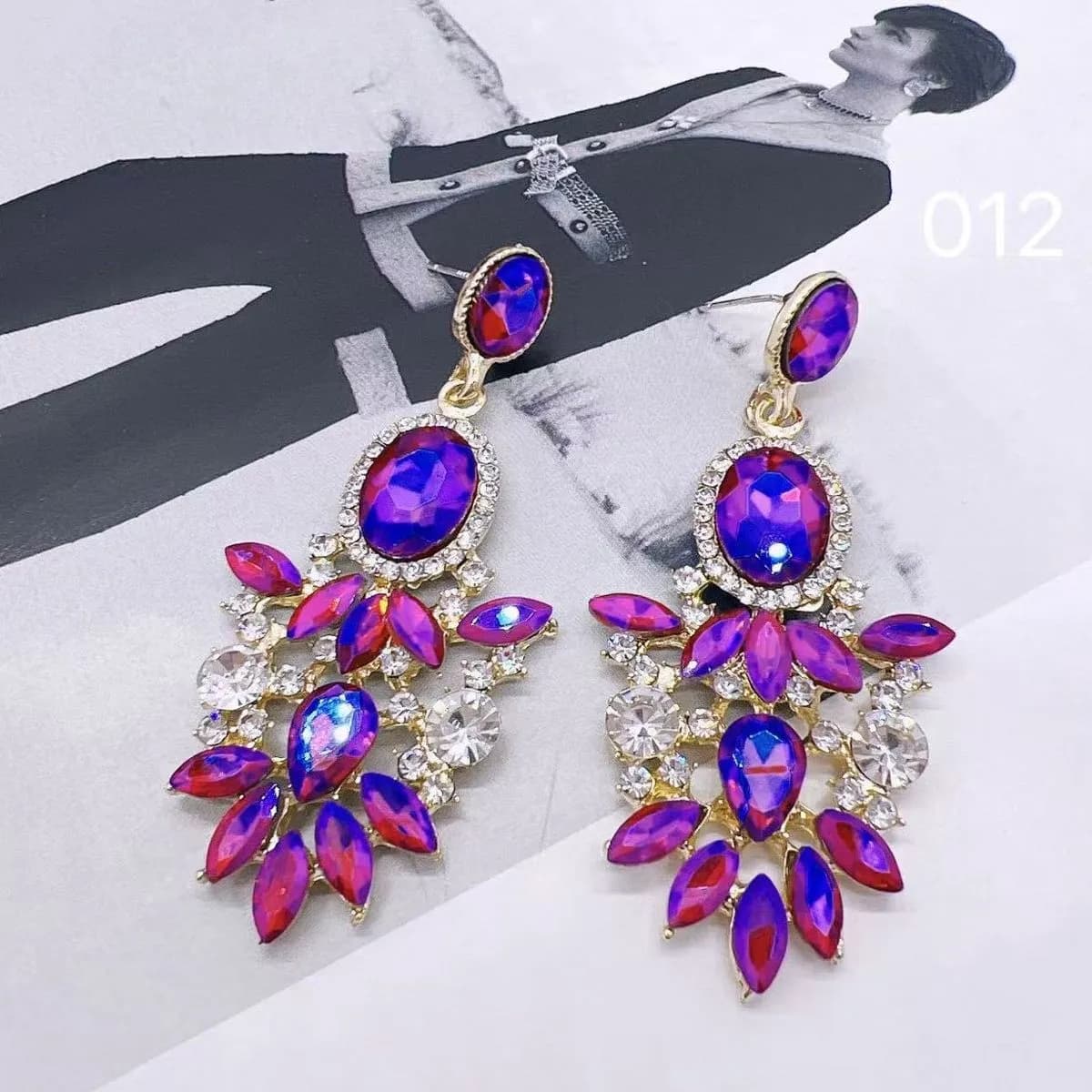 Kolczyki damskie wiszące fioletowe kryształy SKU 070925-9