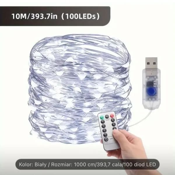 Lampka Drucik 100LED 10metr na USB z Pilotem