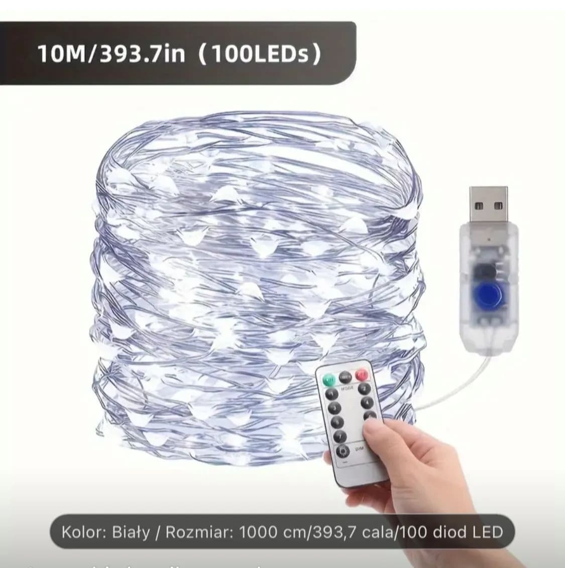 Lampka Drucik 100LED 10metr na USB z Pilotem