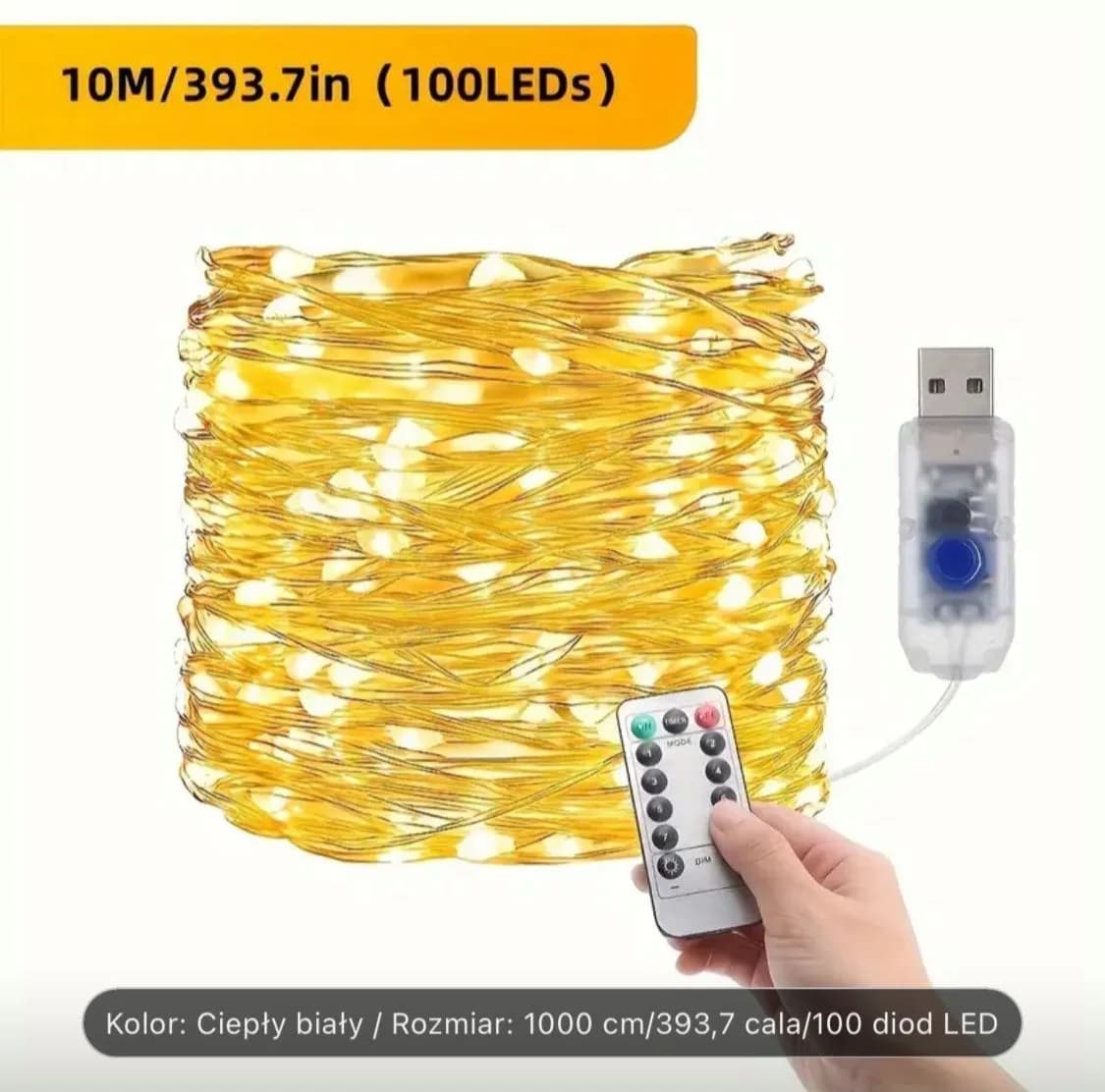 Lampka Drucik 100LED 10metr na USB z Pilotem