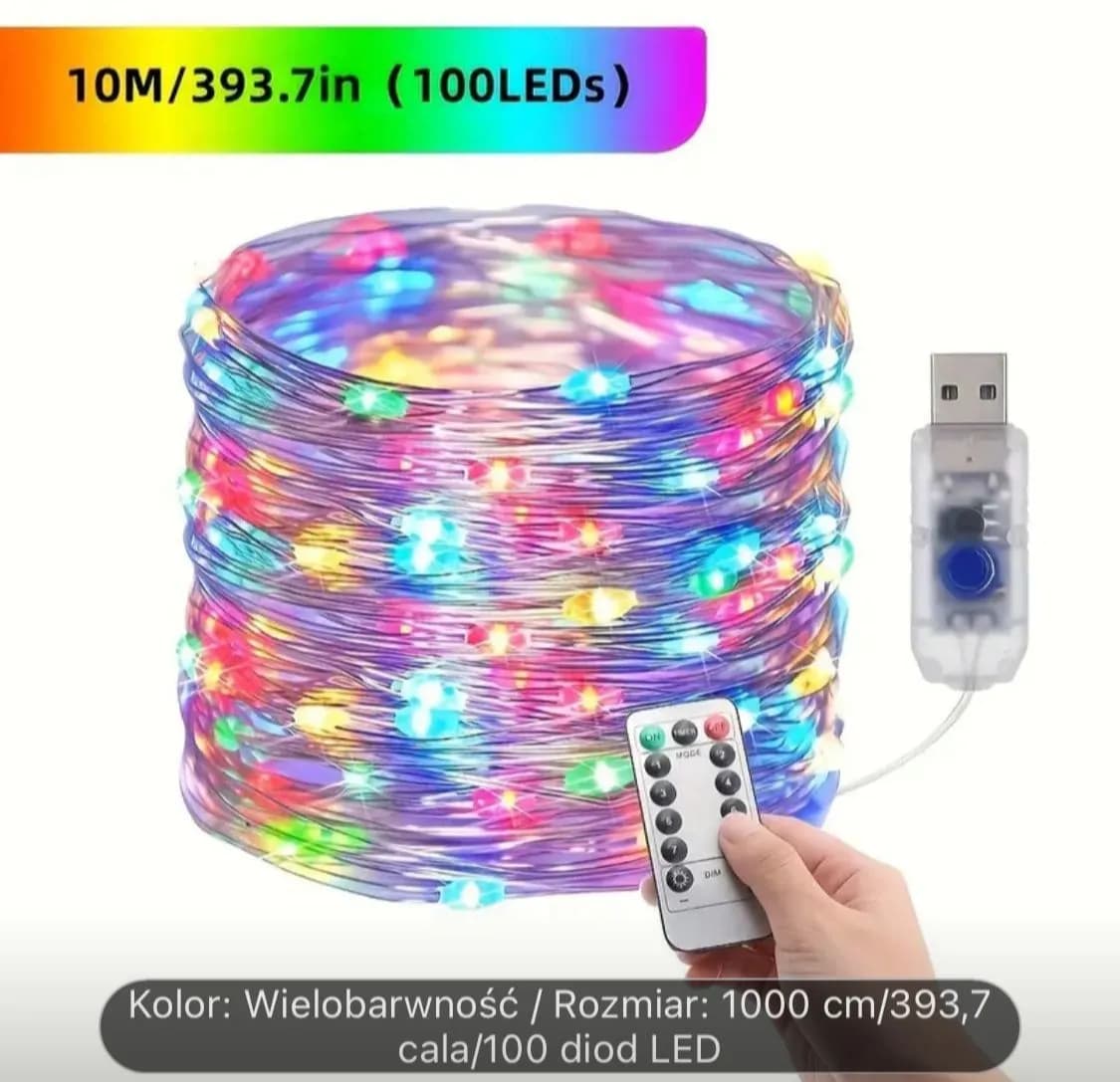 Lampka Drucik 200LED 10metr na USB z Pilotem