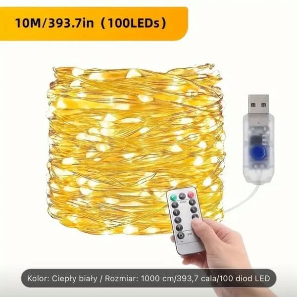 Lampka Drucik 200LED 10metr na USB z Pilotem