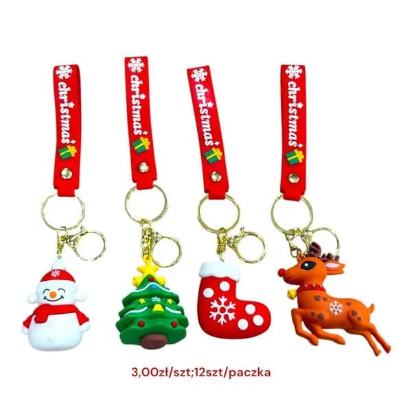 Brelok świąteczny 4 wzory Mikołaj choinka skarpeta renifer