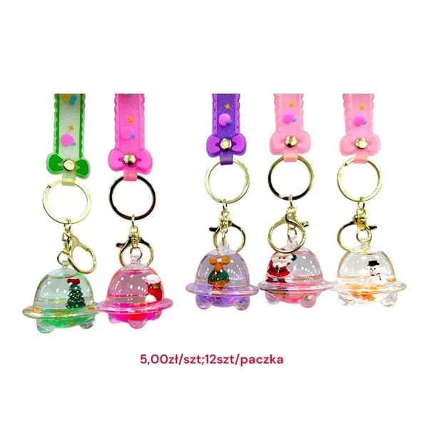 Brelok Świąteczny Śnieżna Kula z Elfem i Świętym Mikołajem