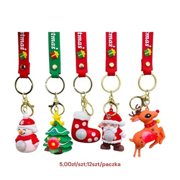Breloki świąteczne LED z reniferem, Mikołajem, 12 szt/opak.