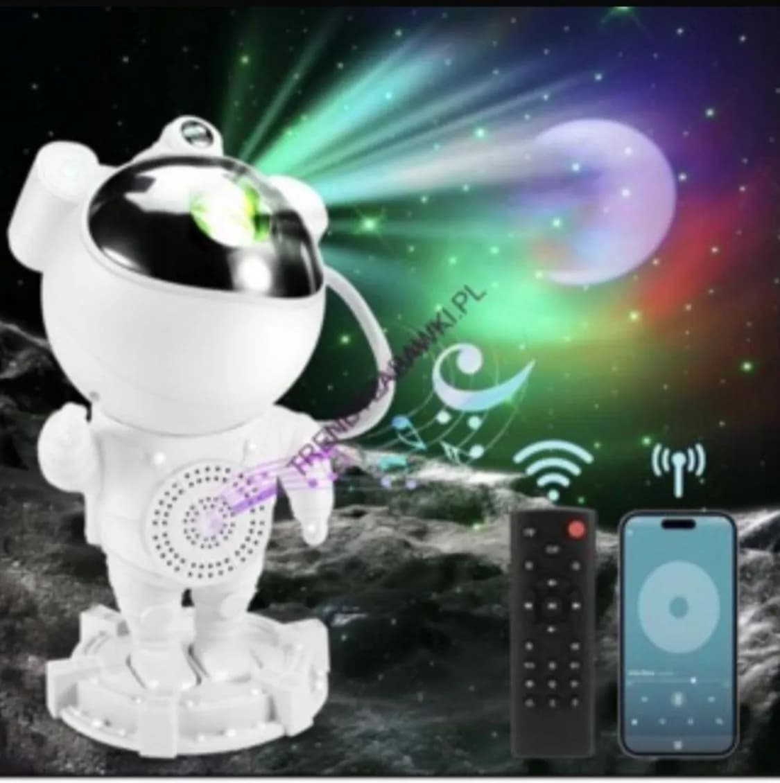Projektor Lampka Nocna Kosmonauta z Bluetooth i Pilotem