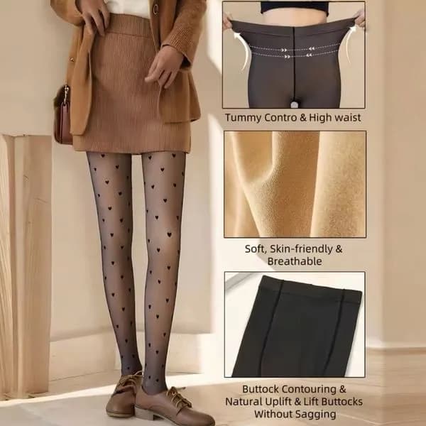 Rajstopy damskie czarne wzór serca high waist 081025-149