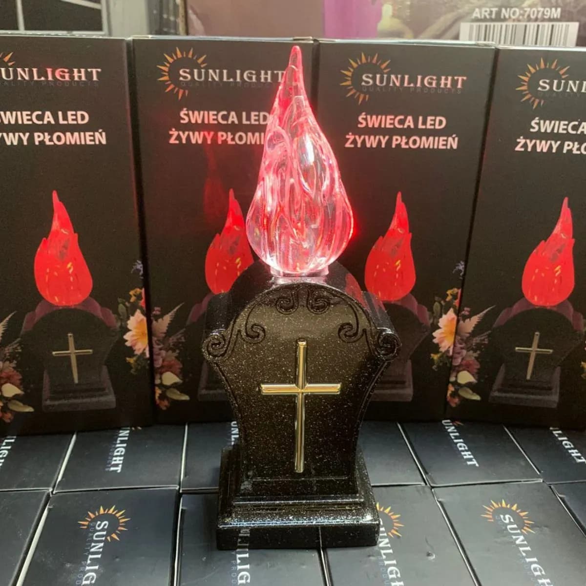 Świeca LED Sunlight 2x r6 z nagrobkiem i krzyżem