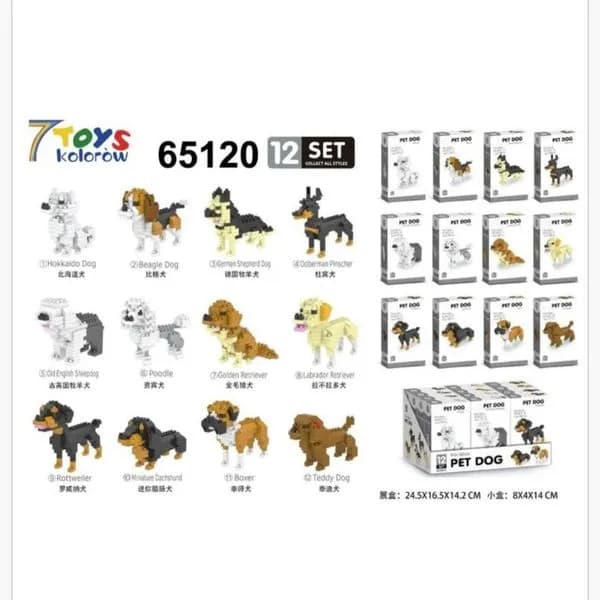 Klocki Pet Dog Mini Blocks - Zestaw 12 szt. Różne Rasy Psów