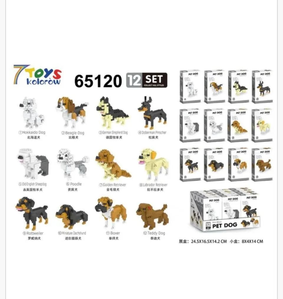 Klocki Pet Dog Mini Blocks - Zestaw 12 szt. Różne Rasy Psów