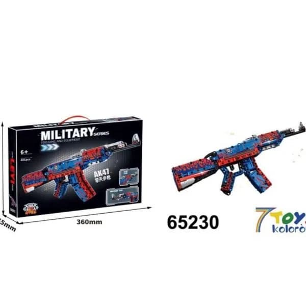 Klocki Pistolety Military 401PCS Karabin AK47 Niebiesko-Czerwony