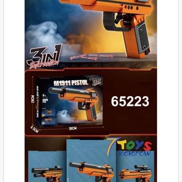Klocki Pistolet M1911 Pistol 229PCS Pomarańczowy Zestaw 3w1