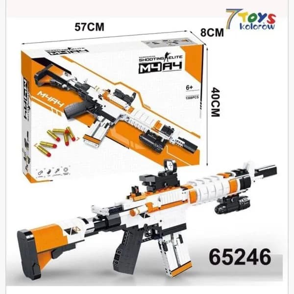 Klocki Pistolet Karabin M4A4 1388PCS Shooting Elite biało-pomarańczowy