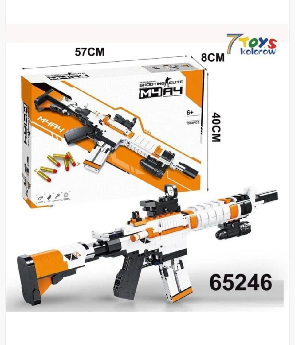 Klocki Pistolet Karabin M4A4 1388PCS Shooting Elite biało-pomarańczowy
