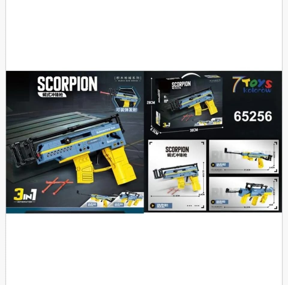 Klocki Pistolety Scorpion 3in1 258PCS Strzelający Pistolet Maszynowy