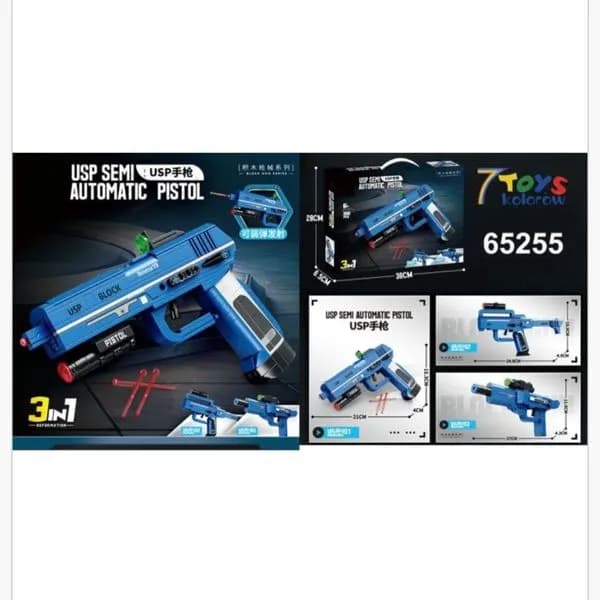 Klocki Pistolet USP Automatic Pistol 312PCS 3w1 Niebieski