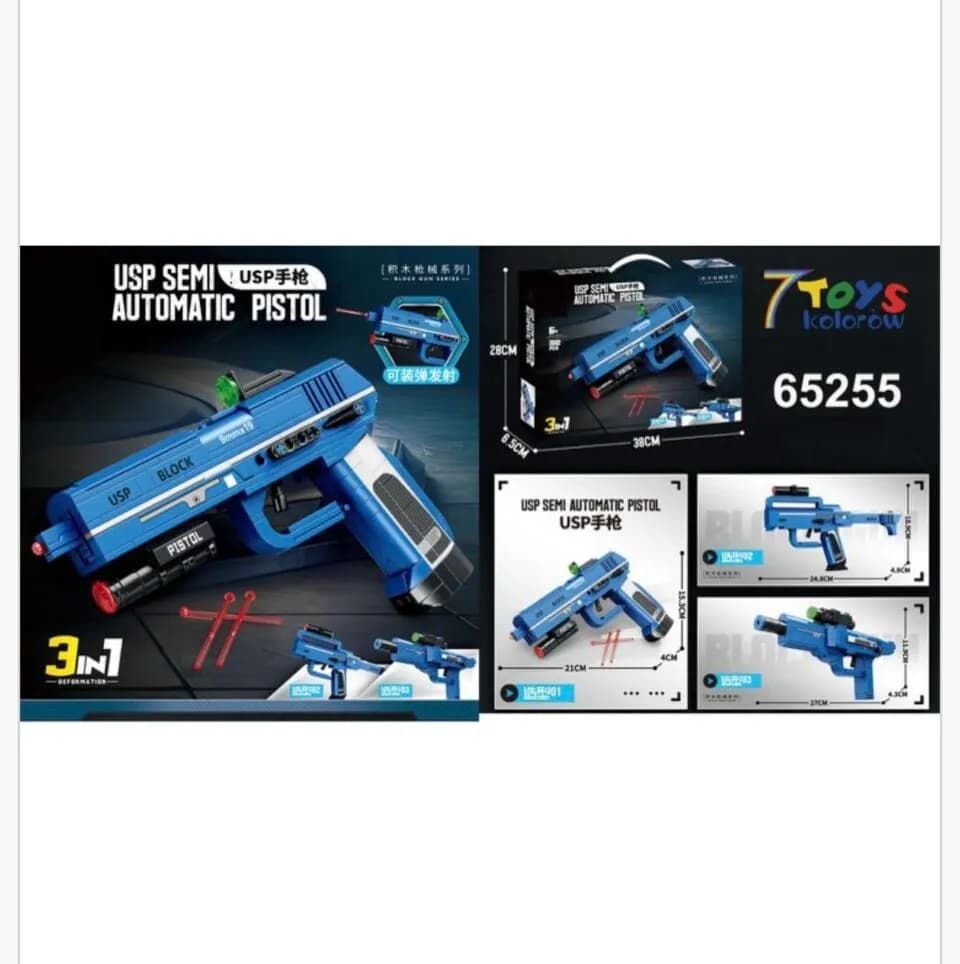 Klocki Pistolet USP Automatic Pistol 312PCS 3w1 Niebieski