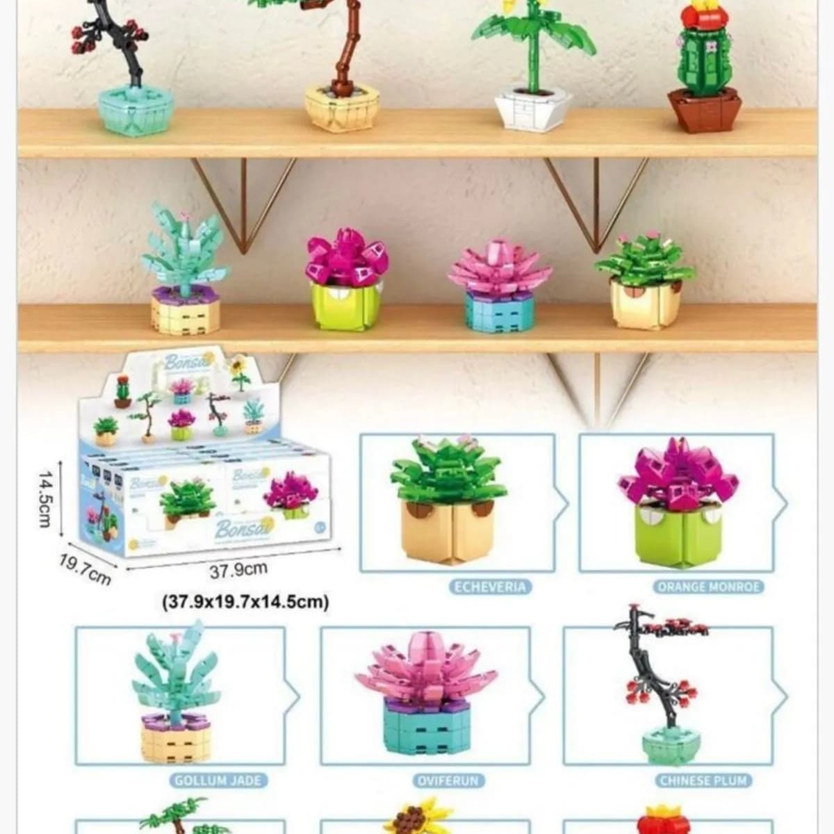 Klocki Kwiaty Bonsai 7 Kolorów, 8 sztuk, mix wzorów roślin