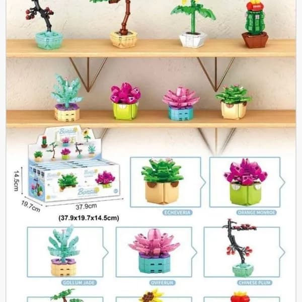 Klocki Kwiaty Bonsai 7 Kolorów, 8 sztuk, mix wzorów roślin