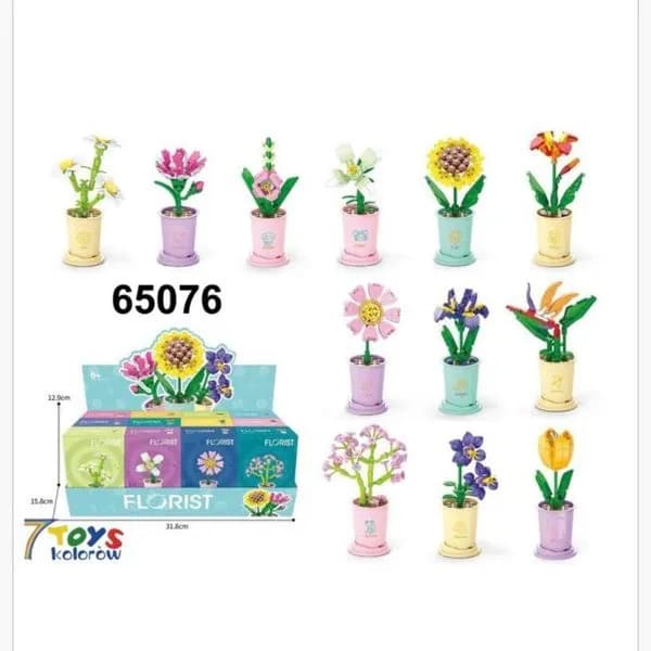 Klocki Kwiaty Florist w doniczkach, zestaw 12 sztuk, mix wzorów