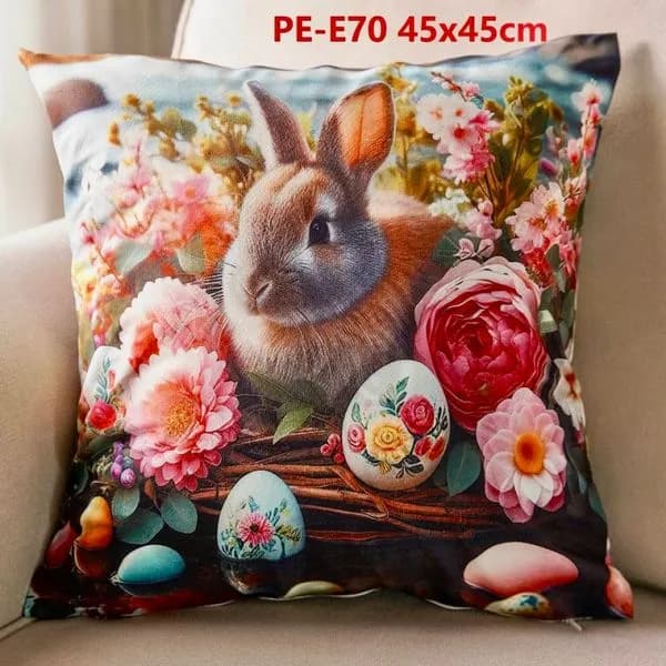 Poszewka dekoracyjna 45x45 cm PE-E70 z motywem królika wielkanocnego