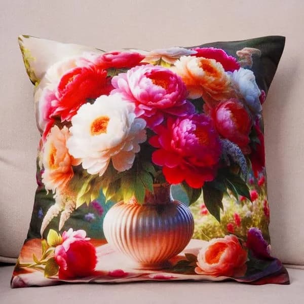 Poszewki 45/45 z motywem piwonii w wazonie