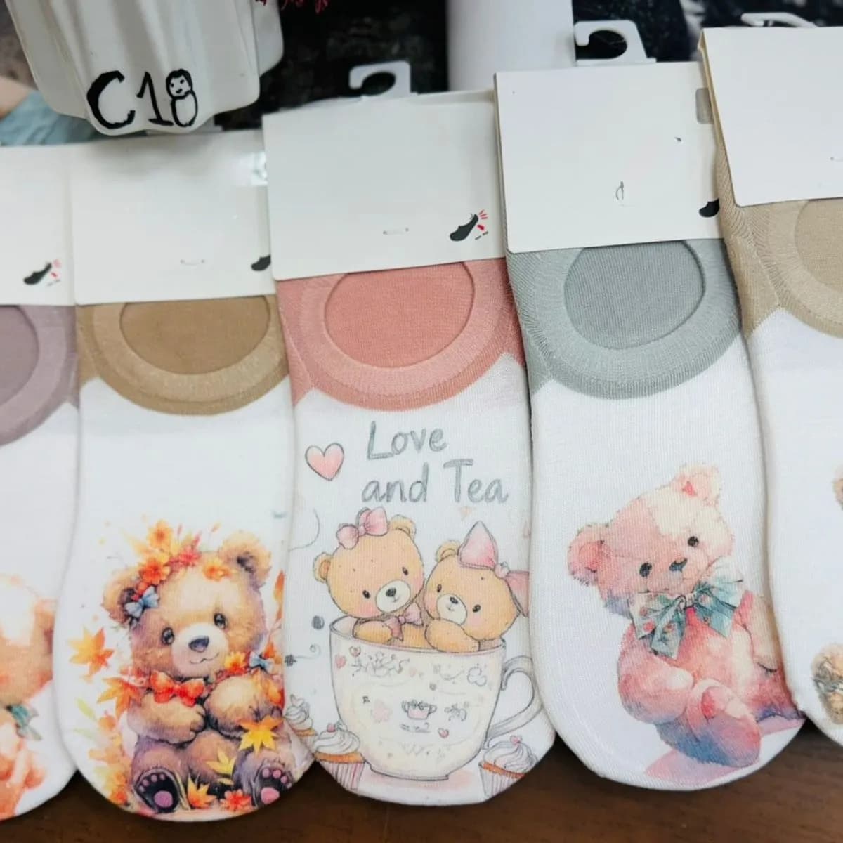 Skarpetki damskie z misiami C18, zestaw wielokolorowy