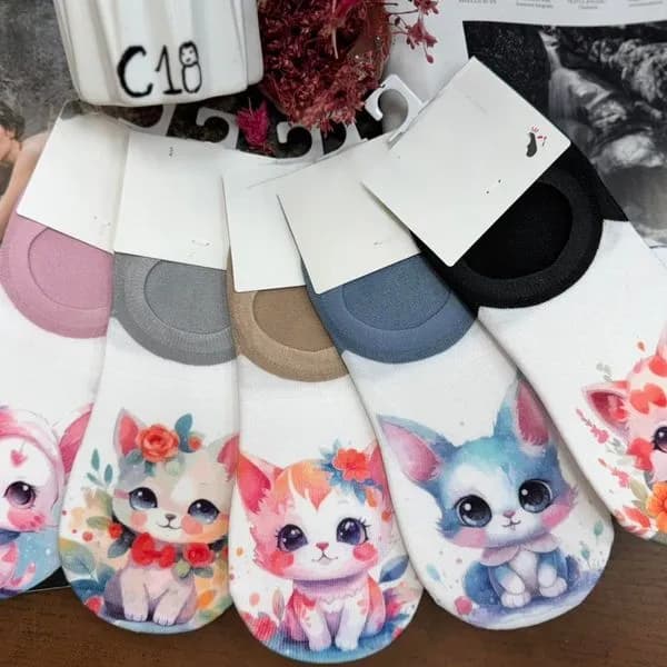 Skarpetki damskie stopki z nadrukami kotków 5 kolorów