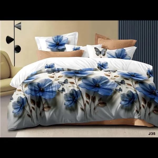 Komplet Pościel 4CZ 200/220 Kwiatowy Niebieski